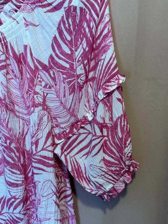 Nanette Lepore White Blouse with Pink Leaf Print - Picture 2 of 5